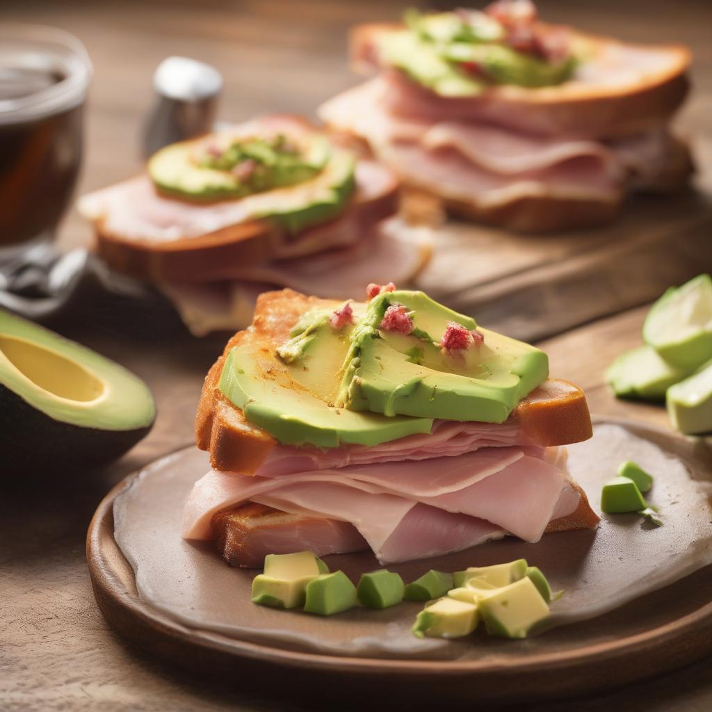ham and cheese omplet with sour dough avocado toast
